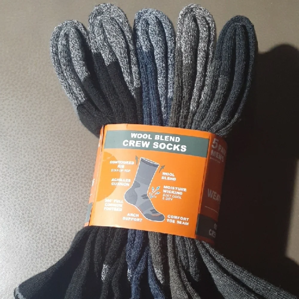 Weatherproof Men's Black and Gray Crew Socks - 5 Pair - Size: 6-12 - Picture 1 of 5